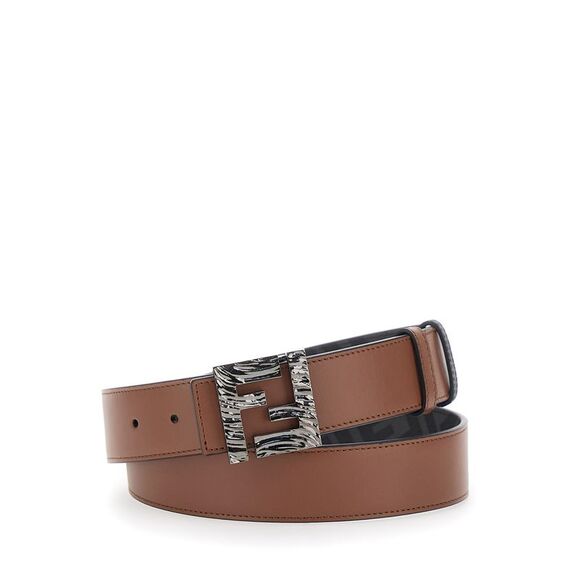 Fendi Men Brown Reversible Belt With Ff Buckle Closure In Leather Man